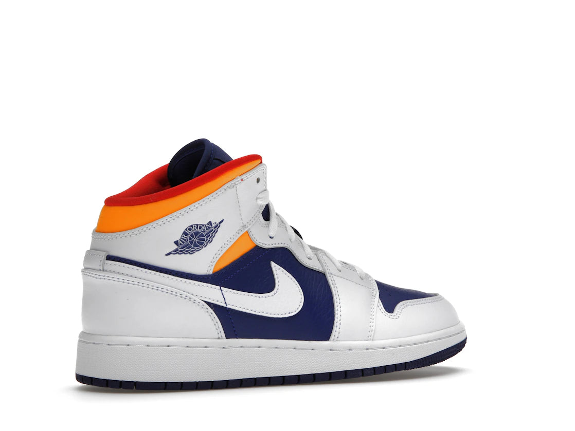 Jordan 1 Mid White Laser Orange Deep Royal Blue
