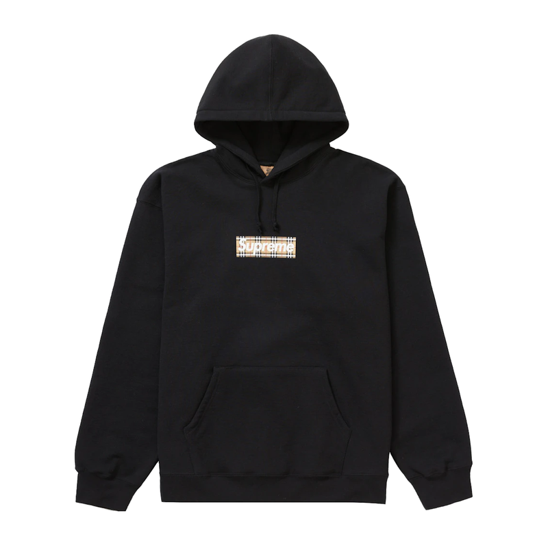 Supreme Burberry Box Logo Hooded Sweatshirt Black