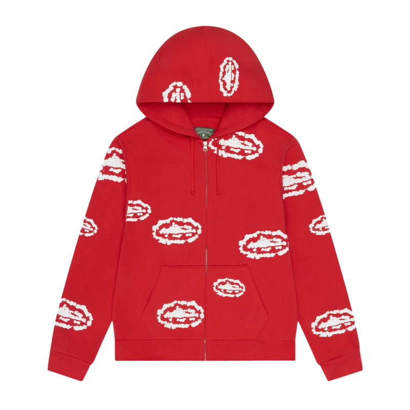 Denim Tears x Corteiz Island Wreath Zip Hoodie Red
