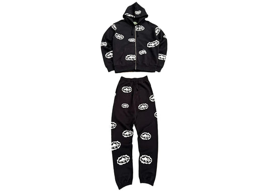 Corteiz x Denim Tears Cotton Wreath Sweatsuit Black/White