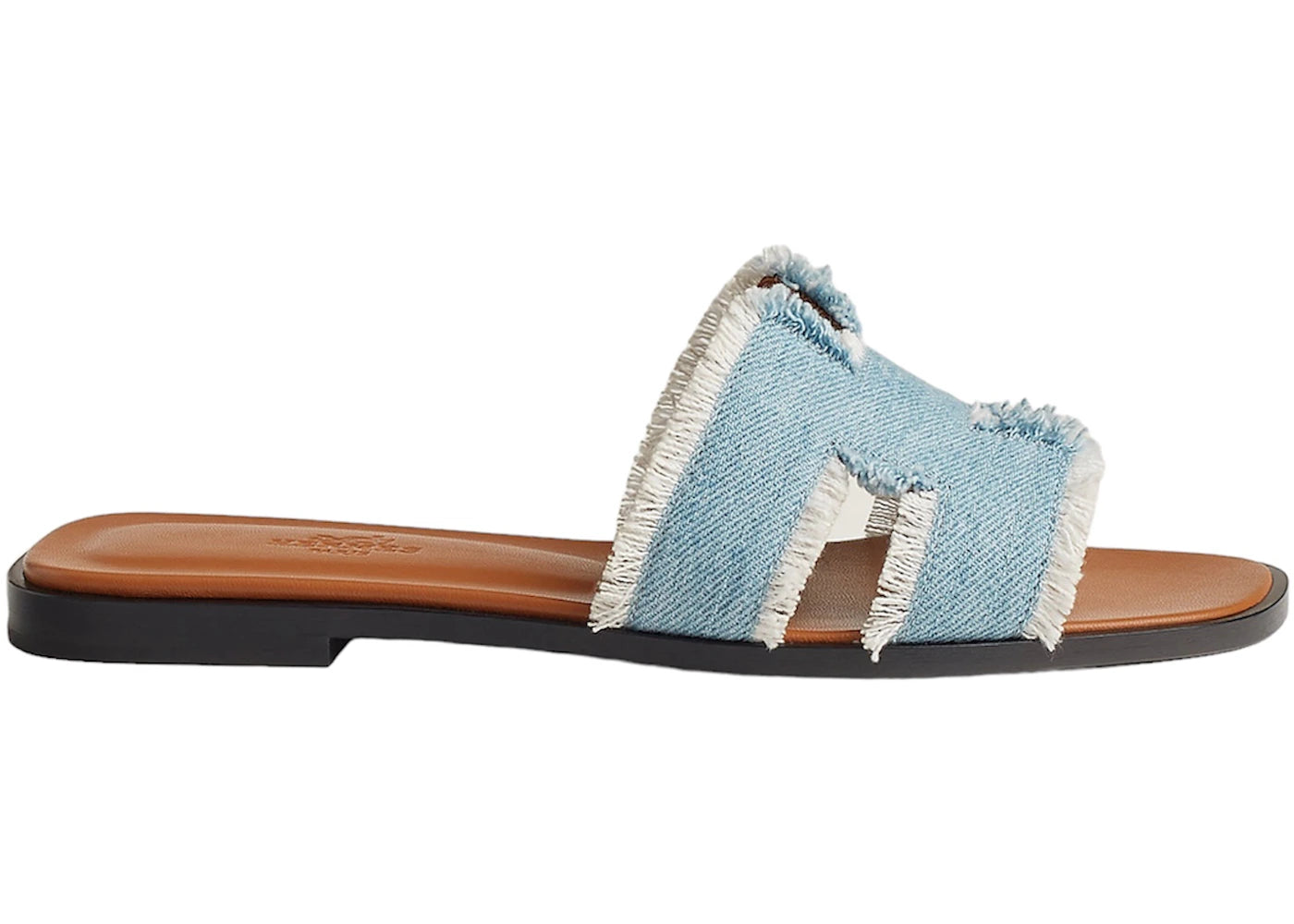 Hermes Oran Sandal Bleu Clair Fringed Denim