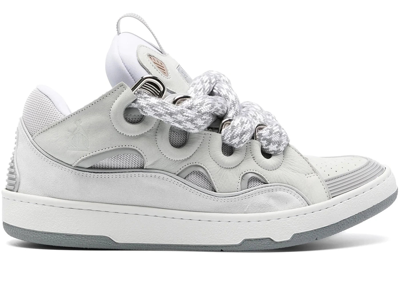 Lanvin Leather Curb Snake Laces White Grey