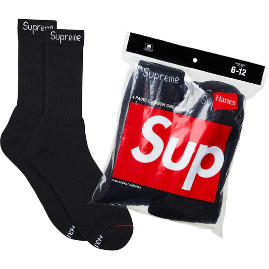 Supreme Hanes Crew Socks Black (4-pack)