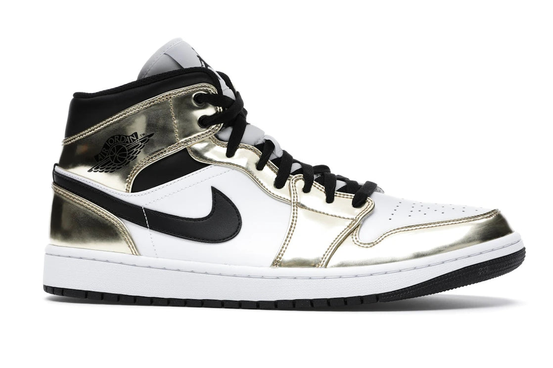 Jordan 1 Mid Or Métallisé Noir Blanc (Homme)