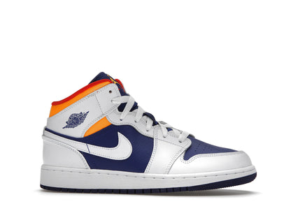 Jordan 1 Mid White Laser Orange Deep Royal Blue
