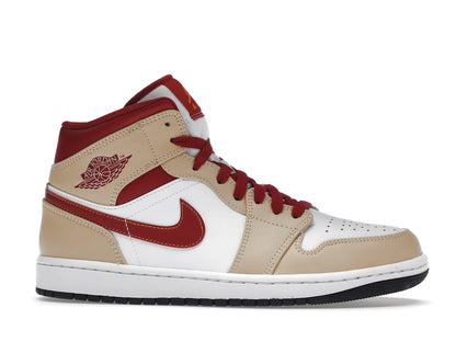 Jordan 1 Mid Light Curry Cardinal