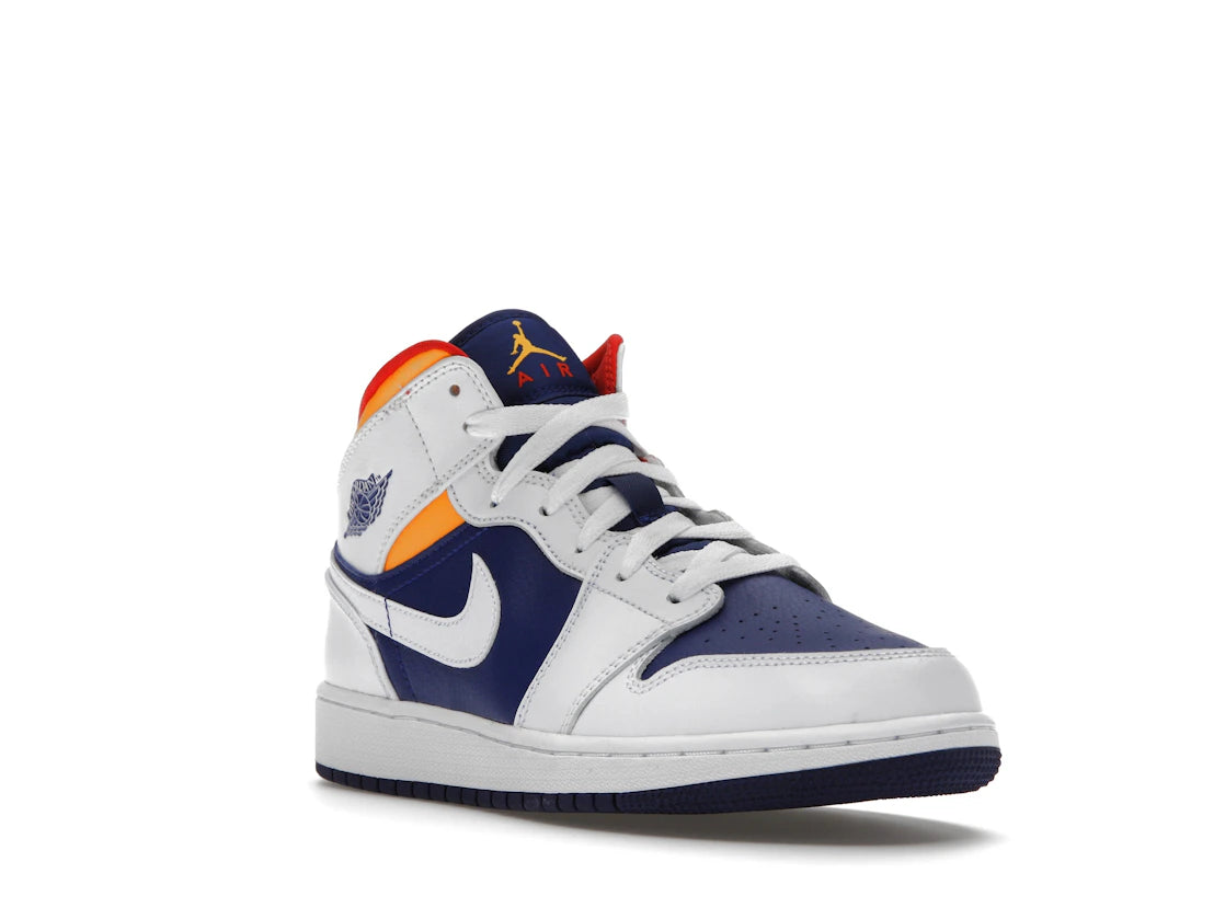 Jordan 1 Mid White Laser Orange Deep Royal Blue