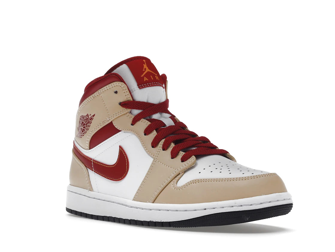 Jordan 1 Mid Light Curry Cardinal