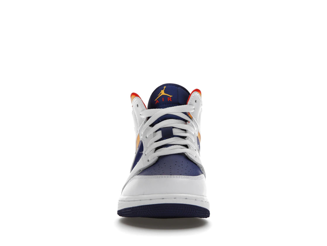 Jordan 1 Mid White Laser Orange Deep Royal Blue
