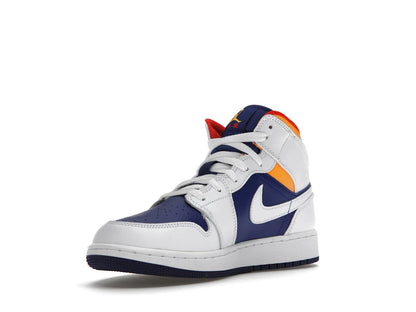 Jordan 1 Mid White Laser Orange Deep Royal Blue