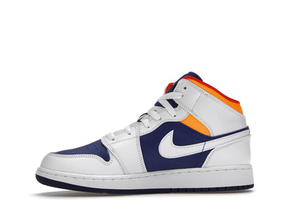 Jordan 1 Mid White Laser Orange Deep Royal Blue