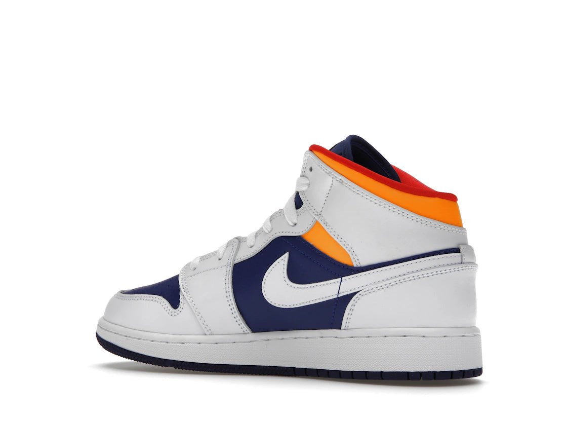 Jordan 1 Mid White Laser Orange Deep Royal Blue