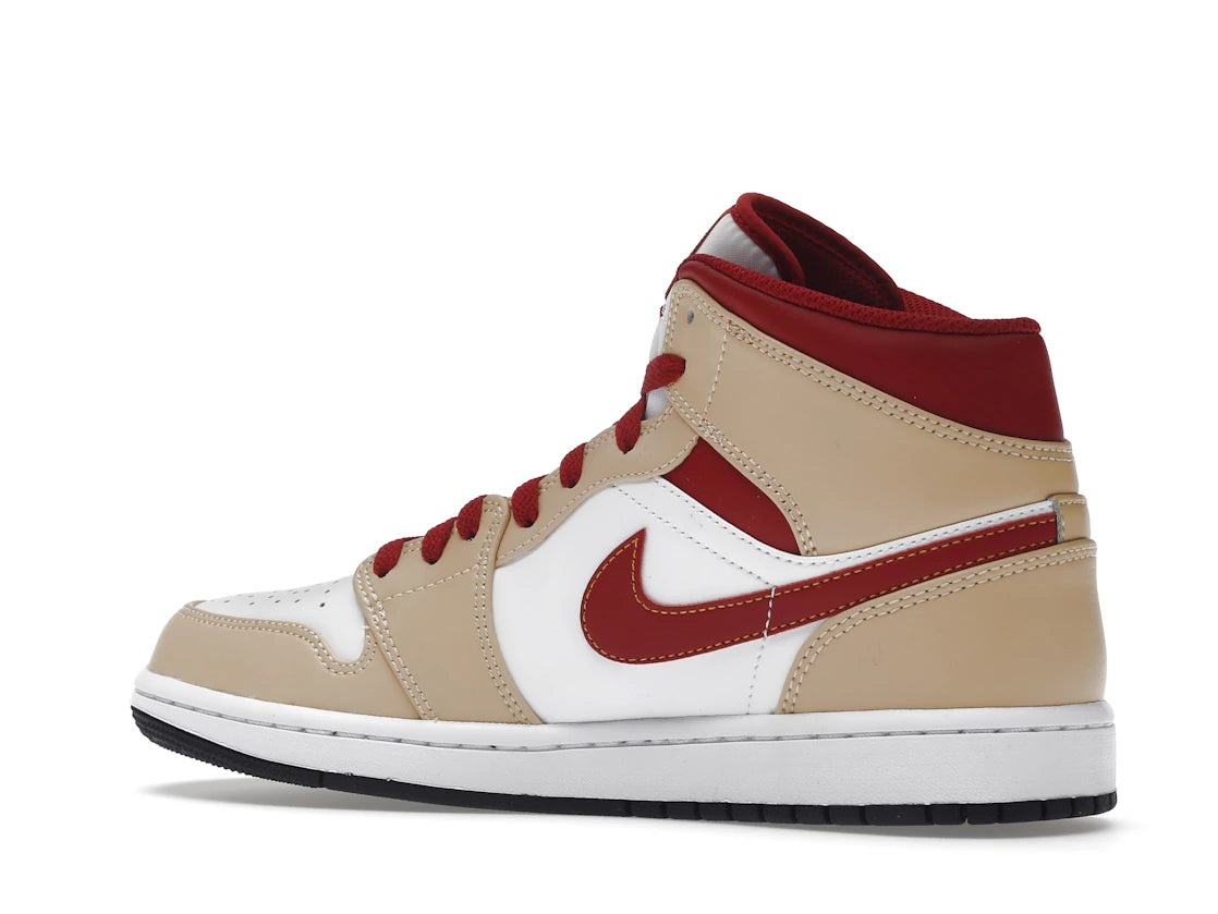 Jordan 1 Mid Light Curry Cardinal