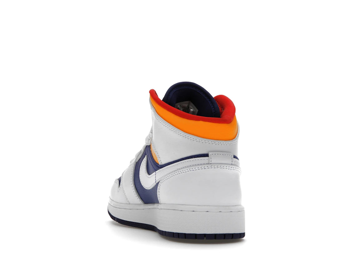 Jordan 1 Mid White Laser Orange Deep Royal Blue