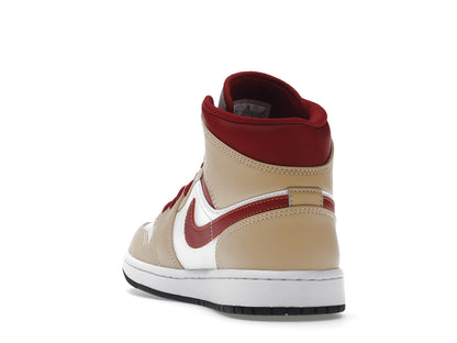 Jordan 1 Mid Light Curry Cardinal