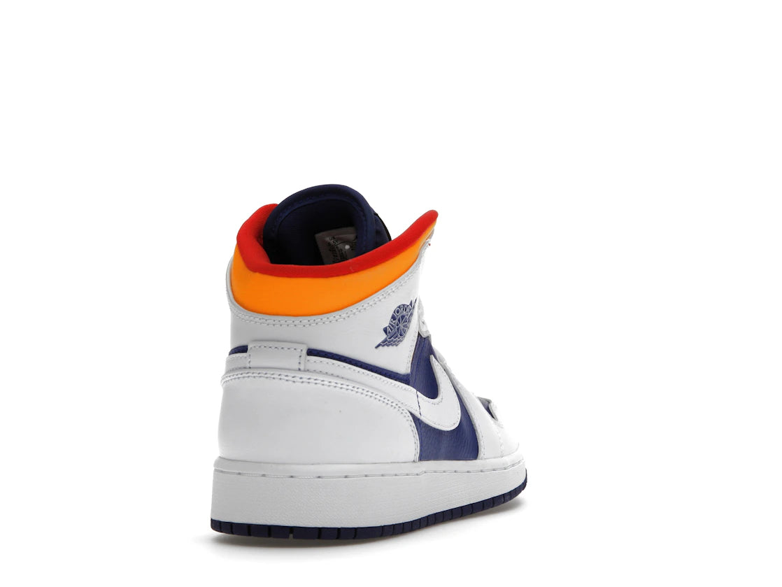 Jordan 1 Mid White Laser Orange Deep Royal Blue