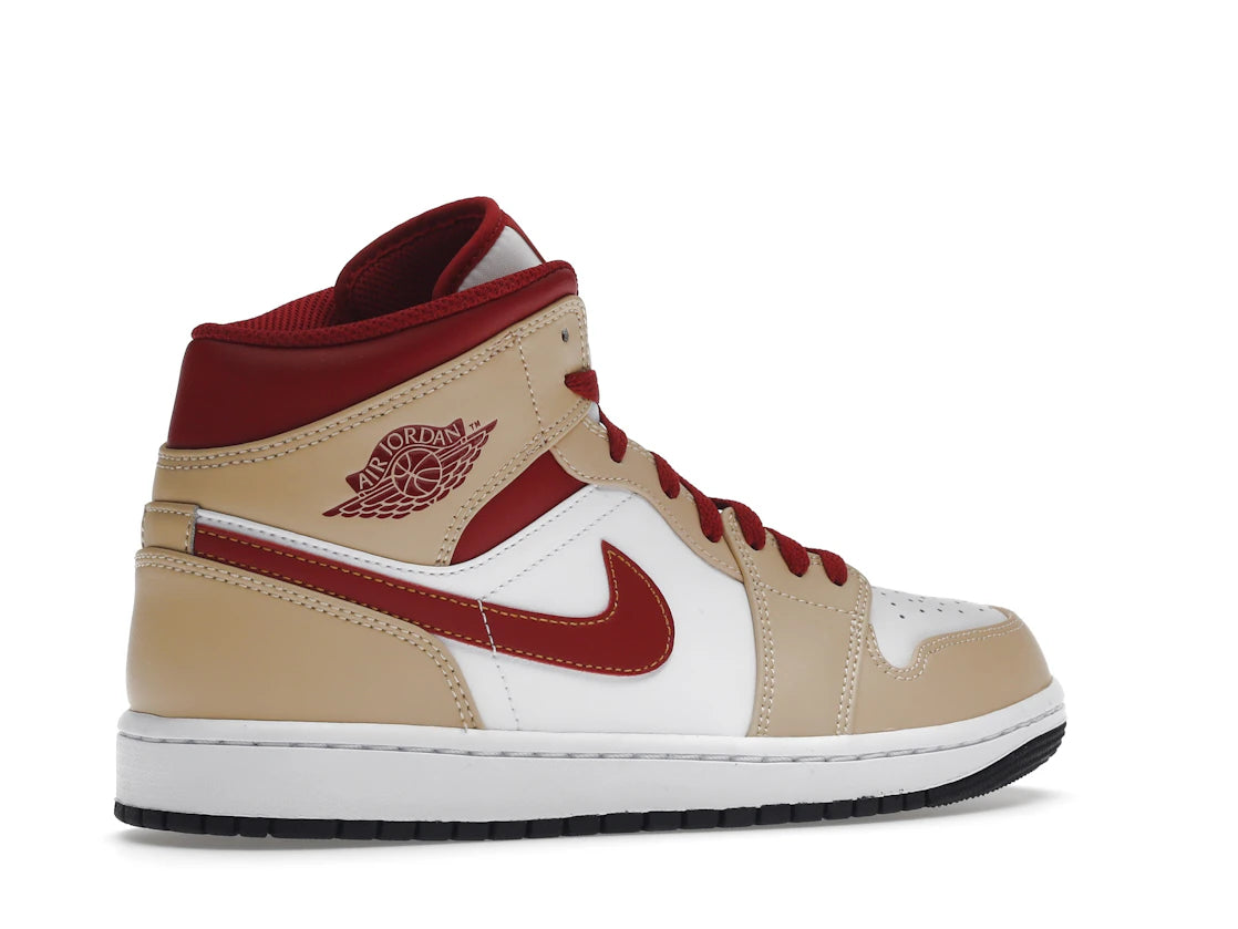 Jordan 1 Mid Light Curry Cardinal