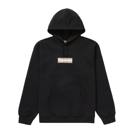 Supreme Burberry Box Logo Hooded Sweatshirt Black