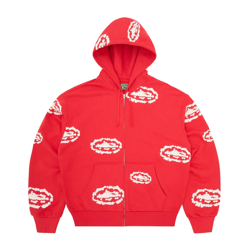 Corteiz x Denim Tears Island Wreath Zip Hoodie Red