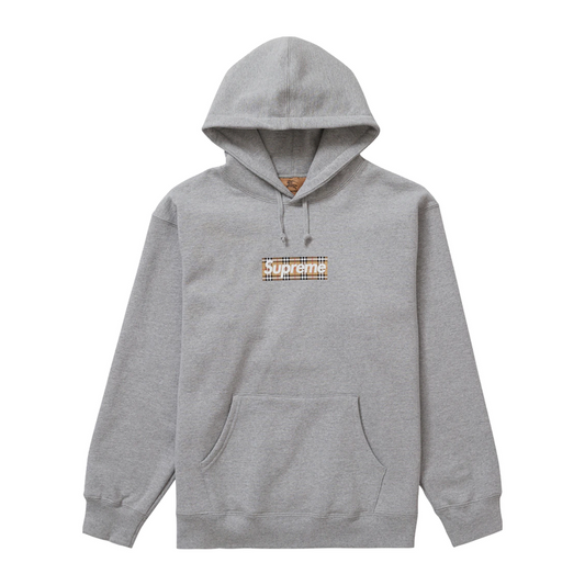 Supreme Burberry Box Logo Hooded Sweatshirt Heather Grey