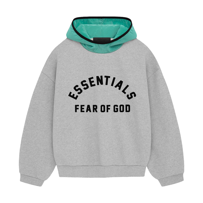 Fear of God Essentials Nylon Fleece Hoodie Light Heather Grey/Mint Leaf