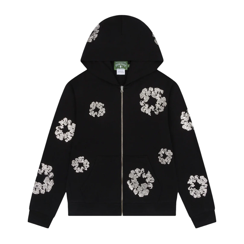Denim Tears Cashmere Swarovski Cotton Wreath Zip Hoodie Black