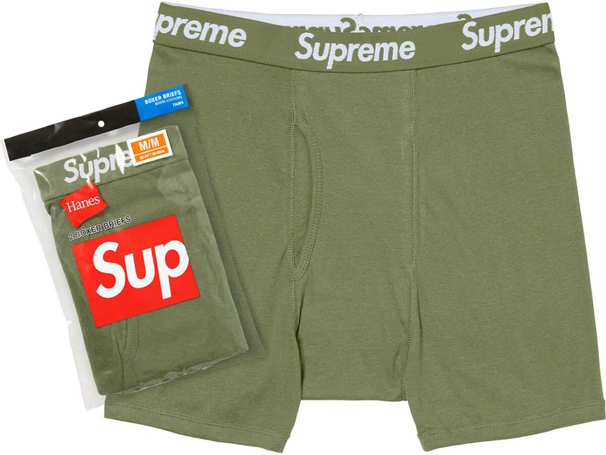 Bokserki Supreme x Hanes Boxer oliwkowe - sneakerman.store