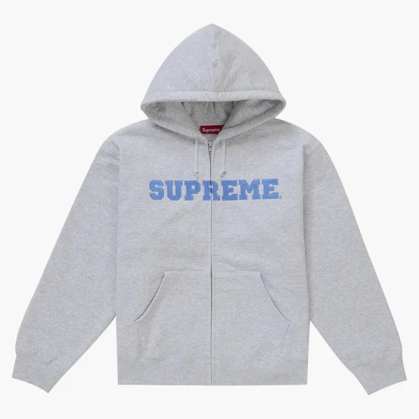 Supreme Collegiate Applique Zip Up Hooded Sweatshirt Ash Grey
