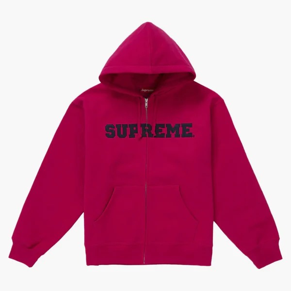 Supreme Collegiate Applique Zip Up Hooded Sweatshirt Fuchsia