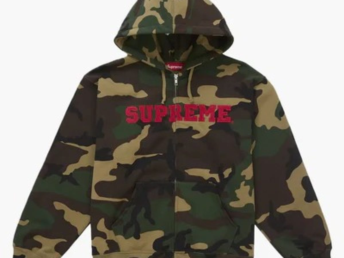 Supreme Collegiate Applique Zip Up Hooded Sweatshirt Woodland Camo