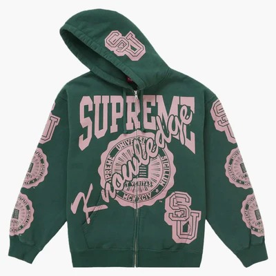 Supreme Knowledge Reigns Zip Up Hooded Sweatshirt Dark Green