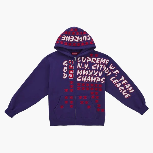Supreme League Champs Zip Up Hooded Sweatshirt Purple