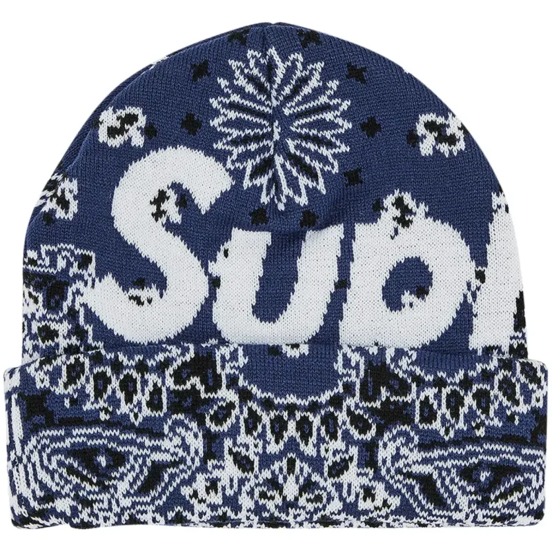 Supreme Bandana Big Logo Beanie Navy