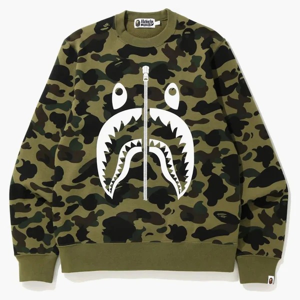 Bape 1st Camo White Shark Crewneck Green