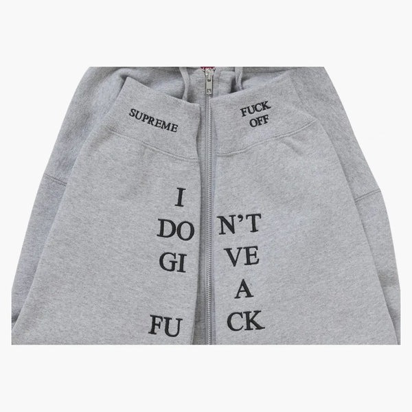 Supreme Idgaf Zip Up Hooded Sweatshirt Heather Grey