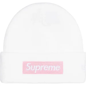 Supreme x New Era Box Logo Beanie Navy biało różowa
